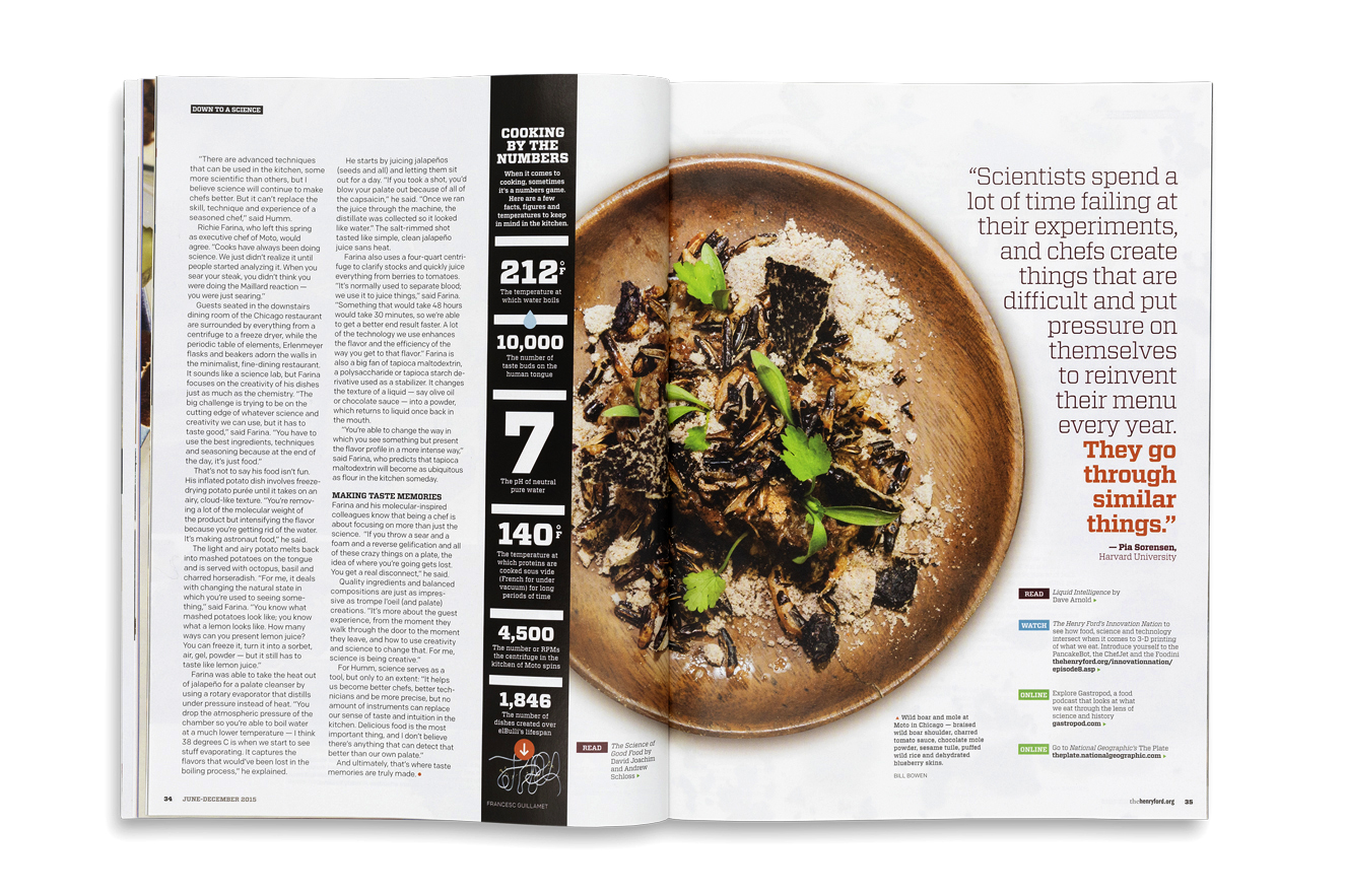 Cooking feature spread from The Henry Ford magazine