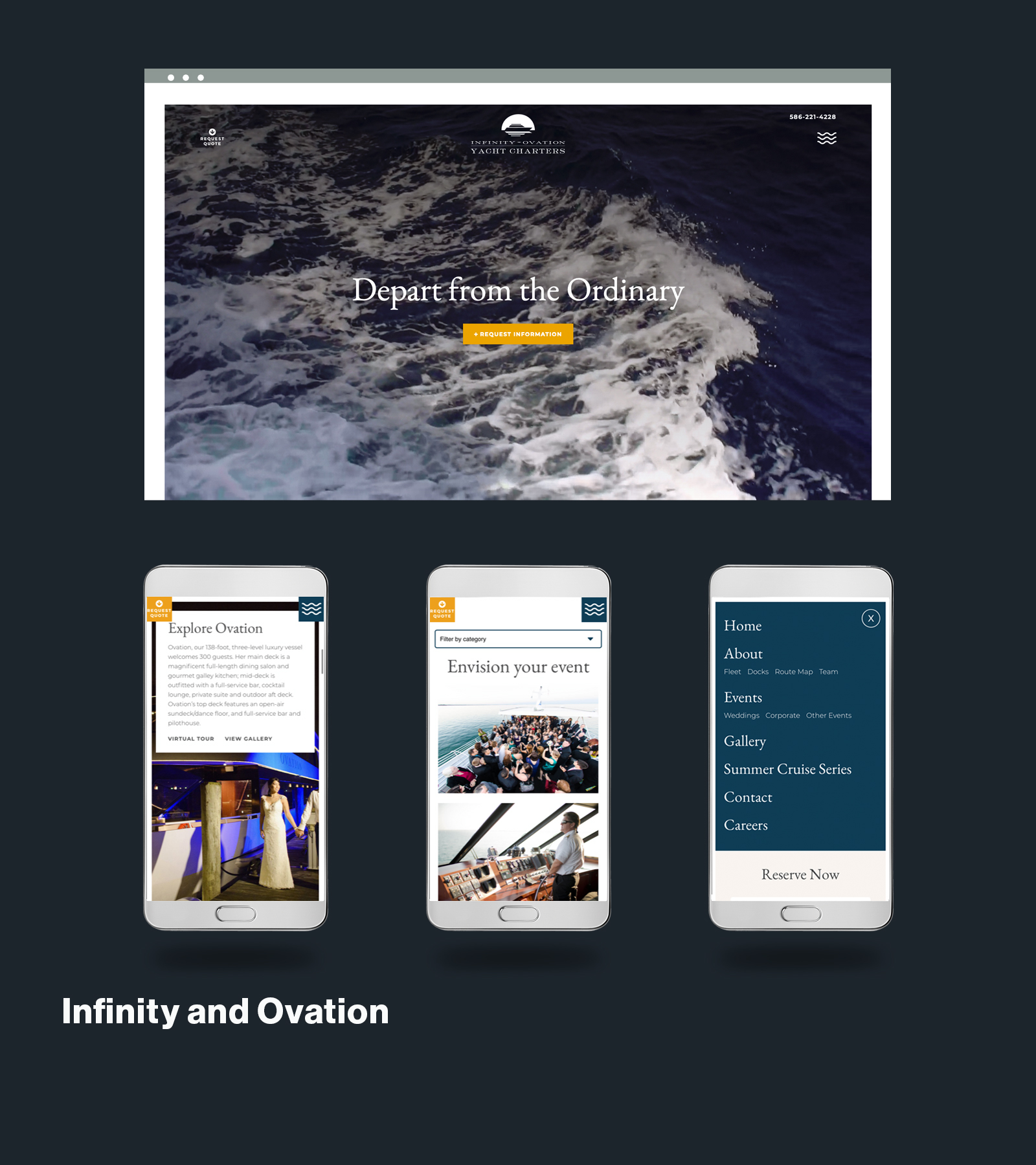 Infinity and Ovation web and mobile screenshots