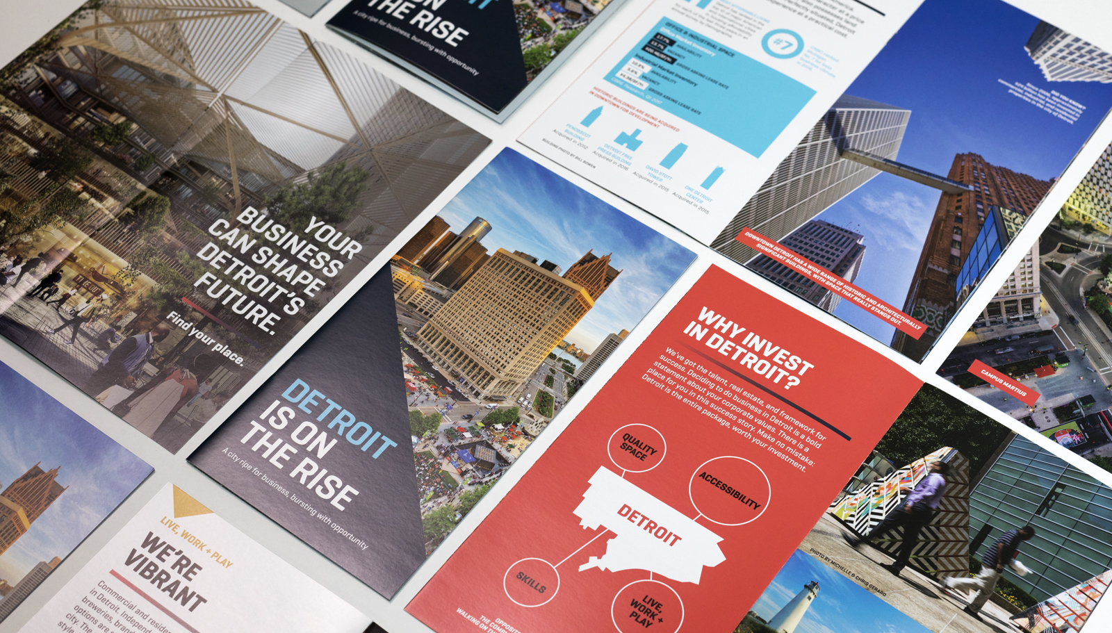 Multiple spreads and pages from the DEGC brochure