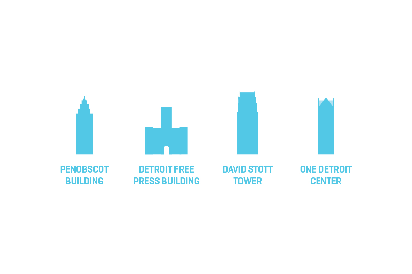 Icons of four Detroit buildings from DEGC brochure