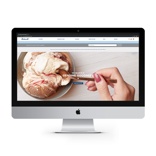 Hudsonville ice cream web page on Apple monitor