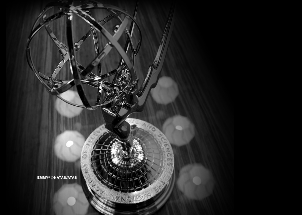 Black and white image of the Emmy Award
