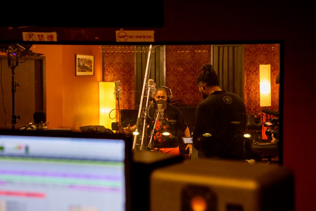 King Bethel in the studio being filmed by Myron Watkins