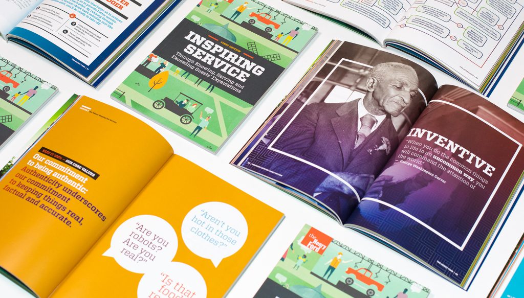 Multiple spreads and cover of The Henry Ford hospitality guide