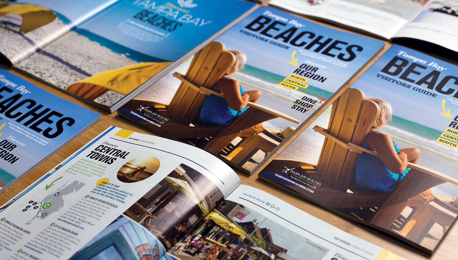 Multiple spreads and covers of Tampa Bay Beaches Visitors Guide