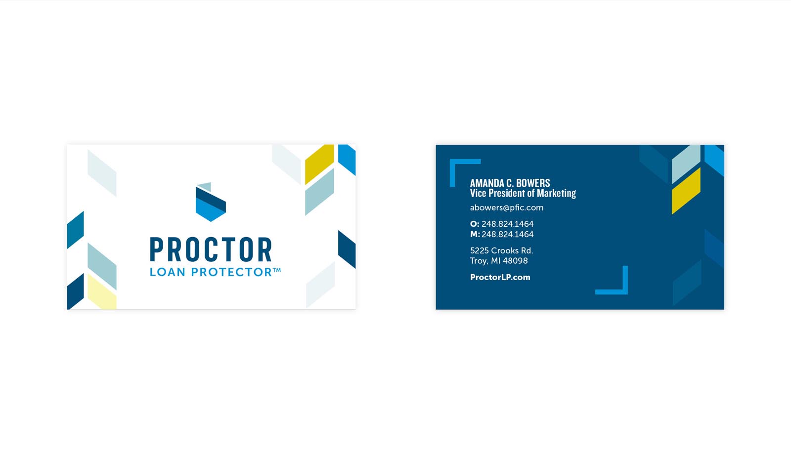 Proctor Loan Protector business card set front and back