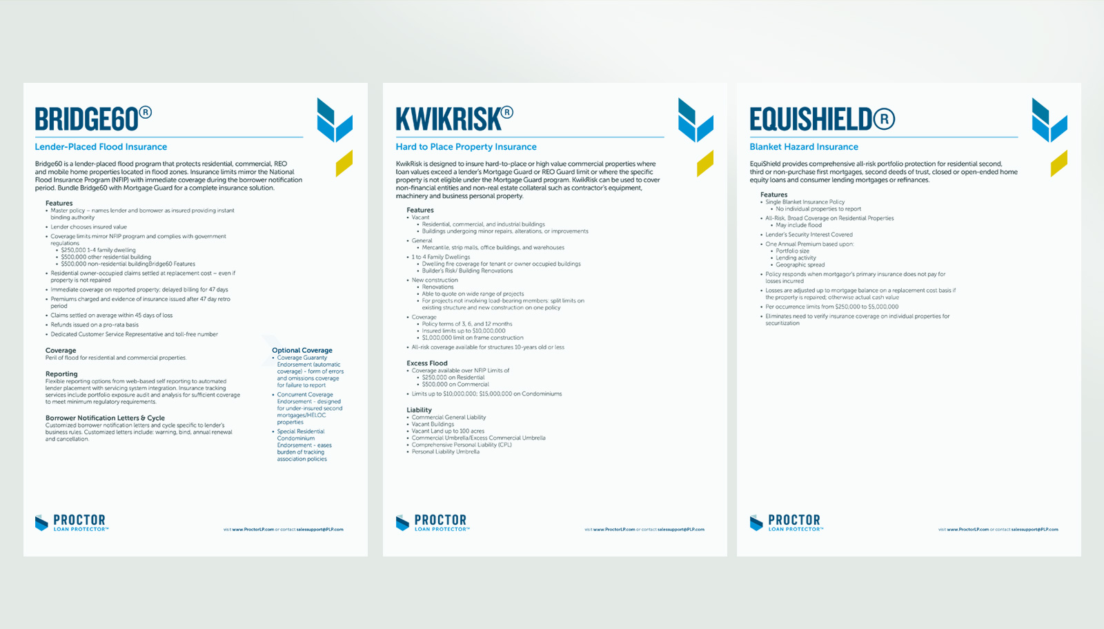 Set of three Proctor Loan Protector sales sheets