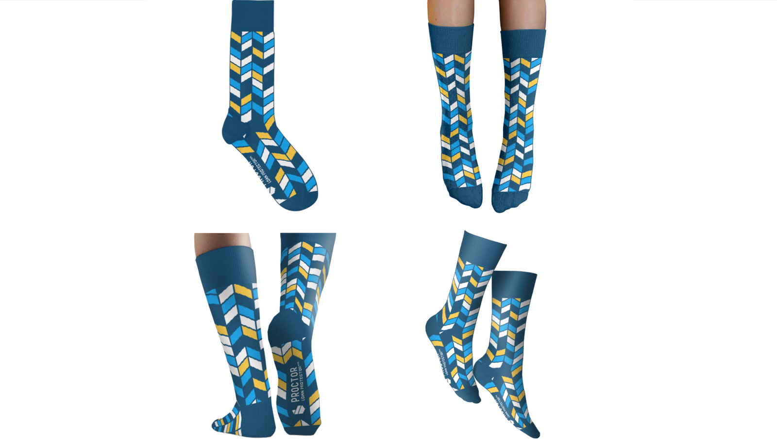 Proctor Loan Protector branded socks on feet