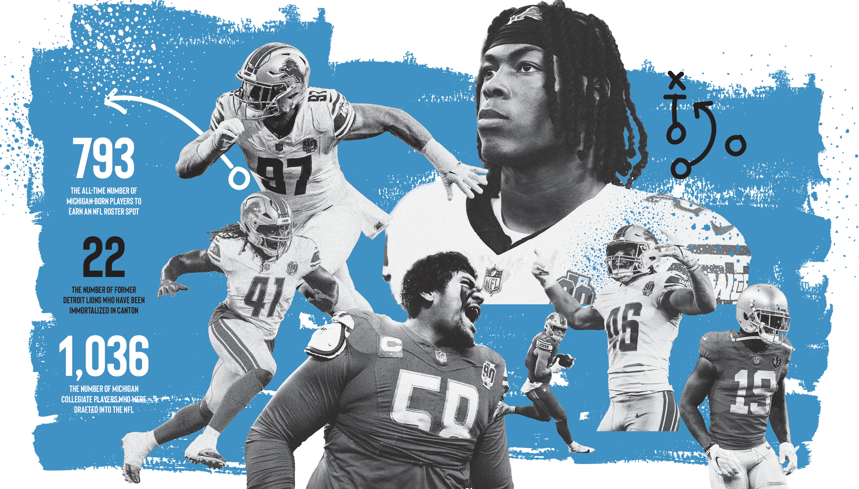 Draft by the Numbers illustration with Lions players
