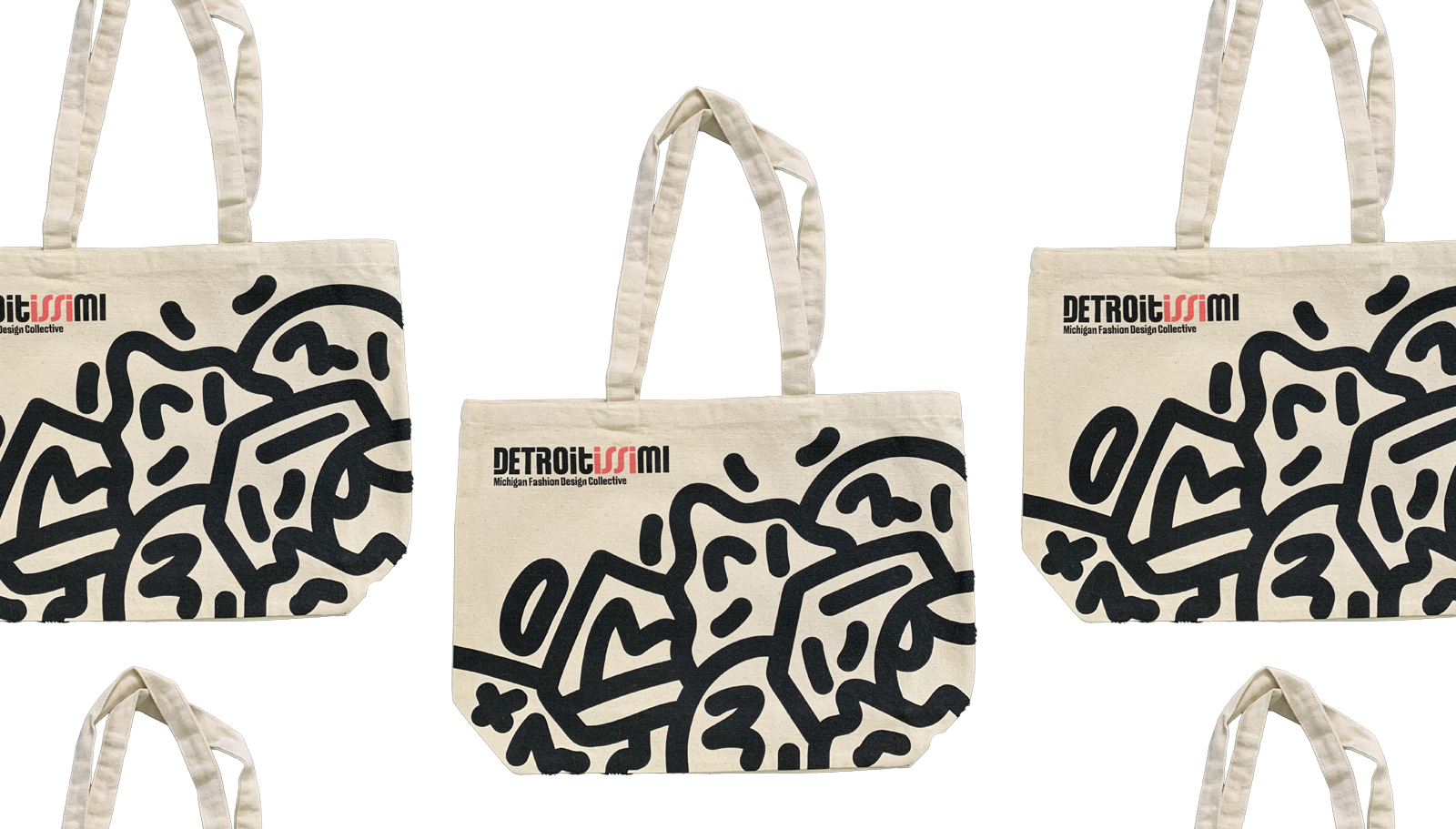 Images of three tote bags on white