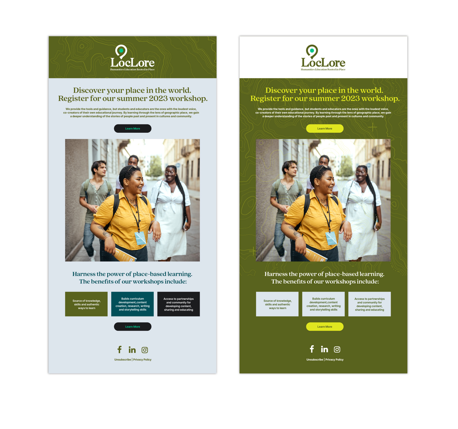 Examples of two e-newsletter designs.