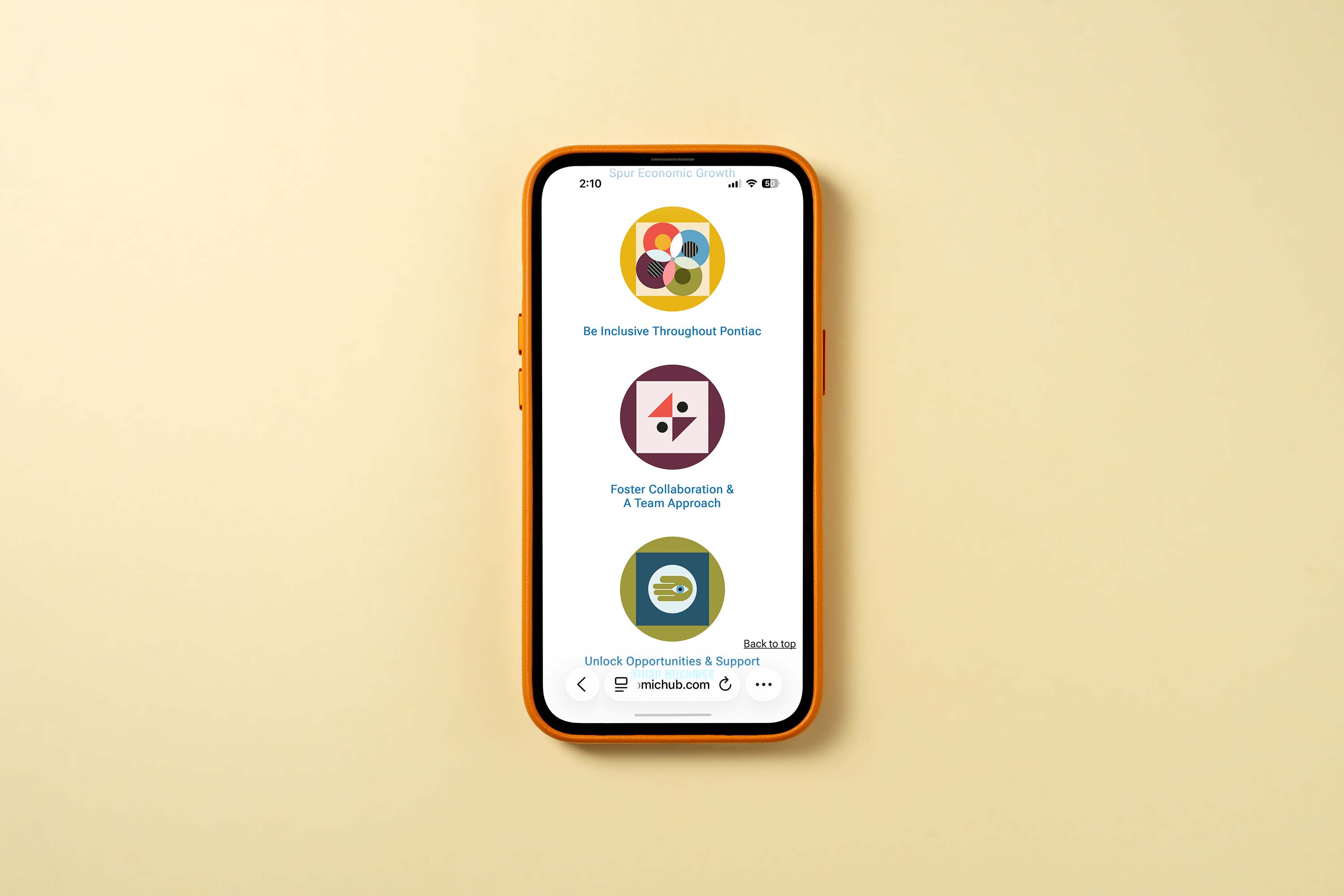 Phone on orange showing Pontiac brand icons