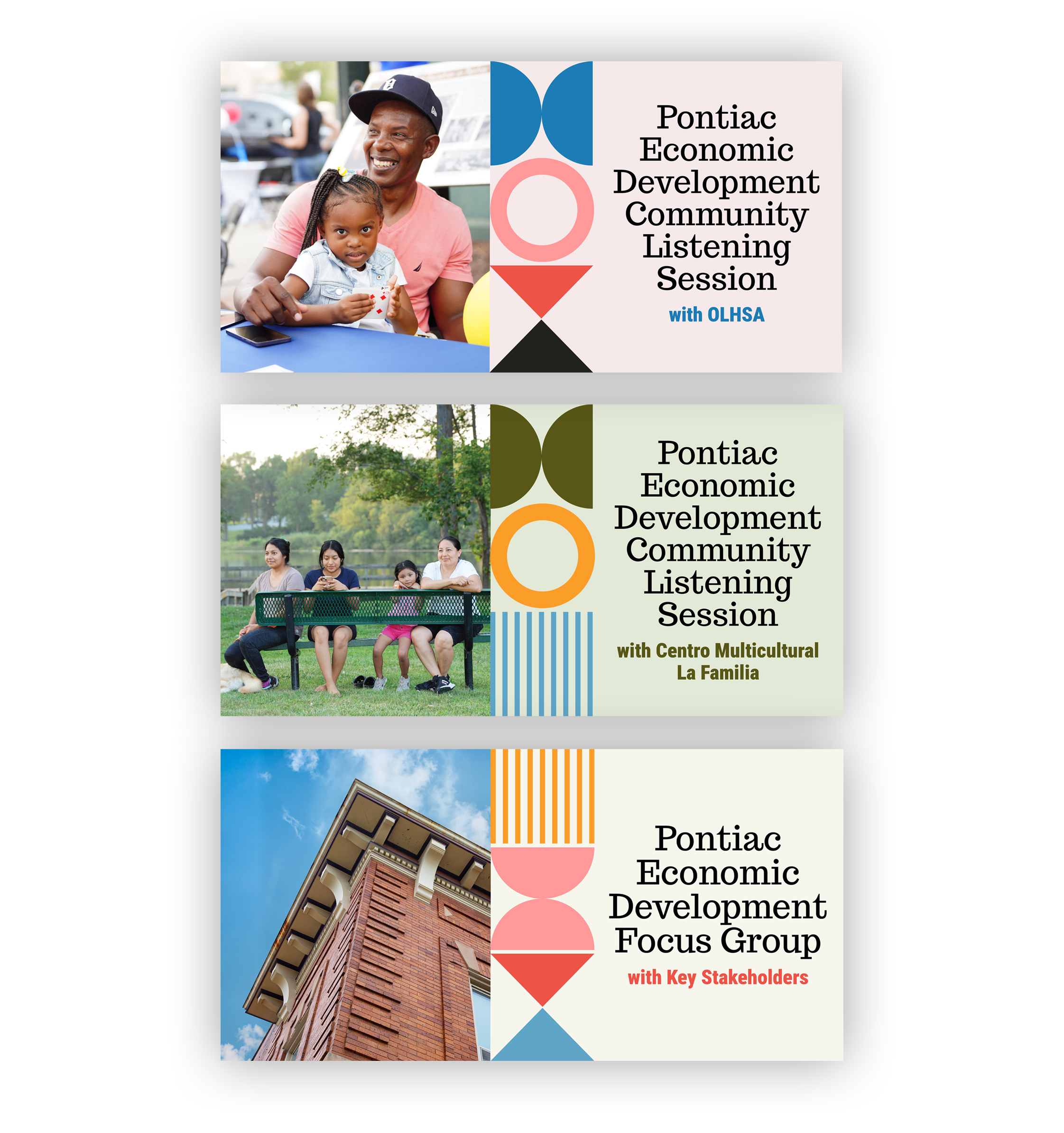 Three different social media graphics for events