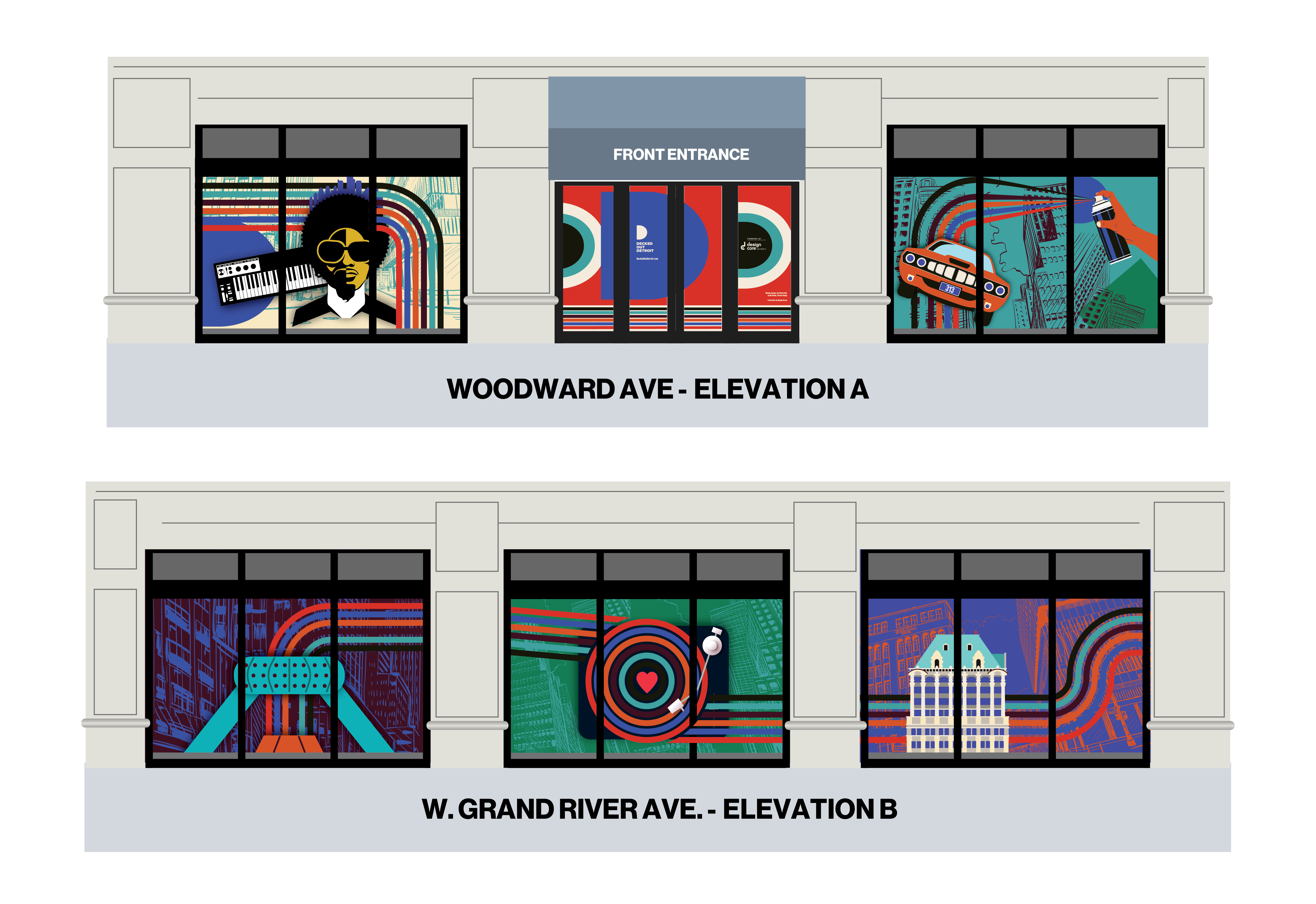 Concept sketches for each window